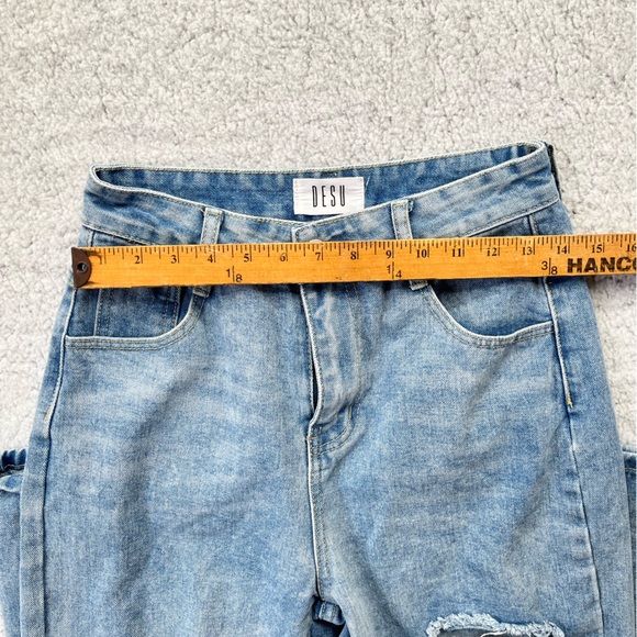 Womens DESU Light Wash Ripped Distressed Wide Leg High Rise Denim Jeans Size S - Picture 4 of 8